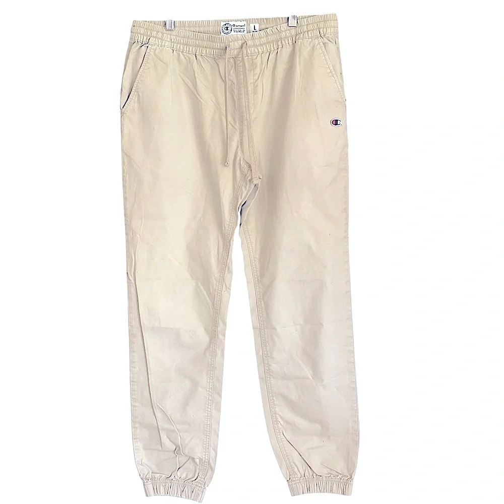 Champion Elastic Cuff Tan Jogger Pants Size Large Drawstring Waist 100% Cotton